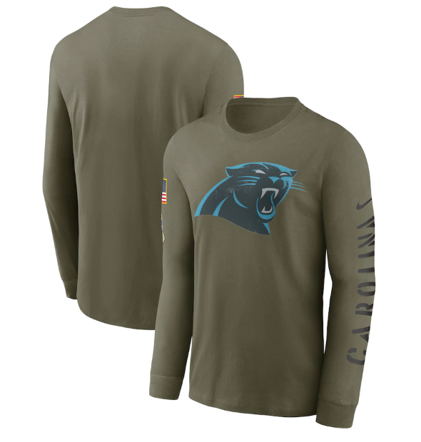 Men's Carolina Panthers Olive 2022 Salute to Service Long Sleeve T-Shirt Men's Carolina Panthers Olive 2022 Salute to Service Long Sleeve T-Shirt